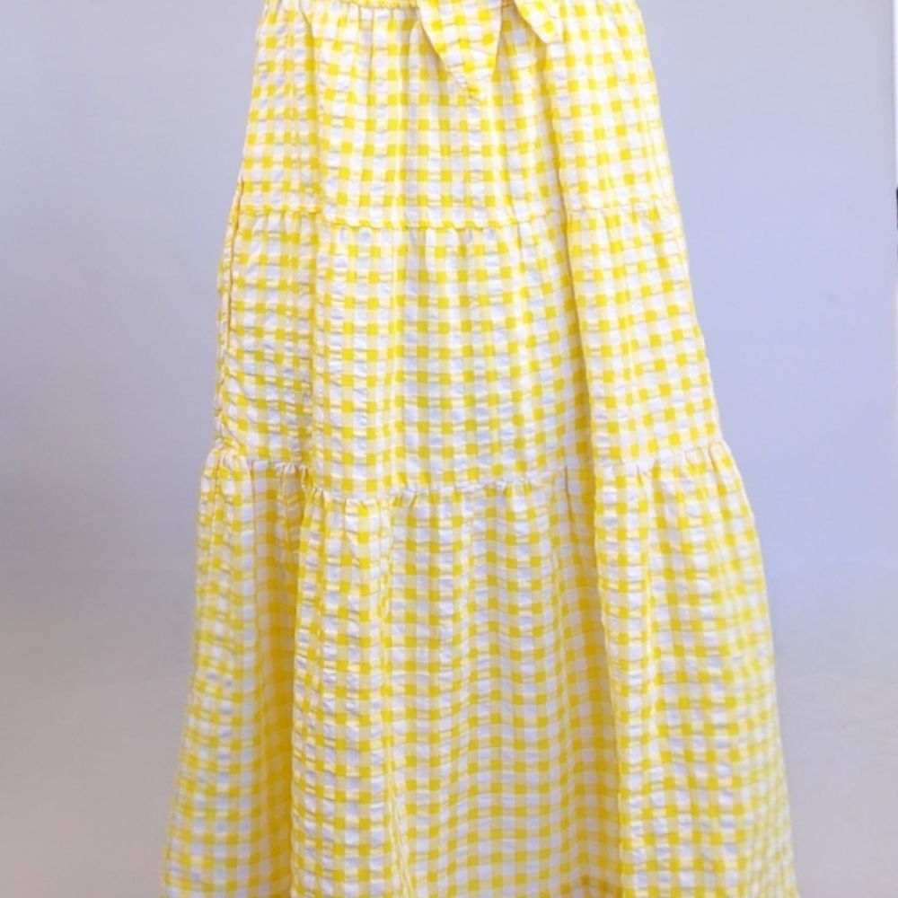 Refashioned Yellow Gingham Midi Sundress with Eyelet Ruffle Hem - Picture 6 of 9